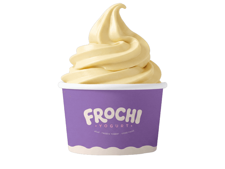 Banana frozen yogurt swirled into a Frochi cup