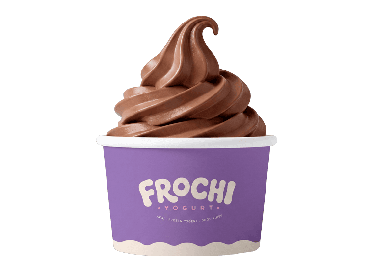 Chocolate frozen yogurt swirled into a Frochi cup