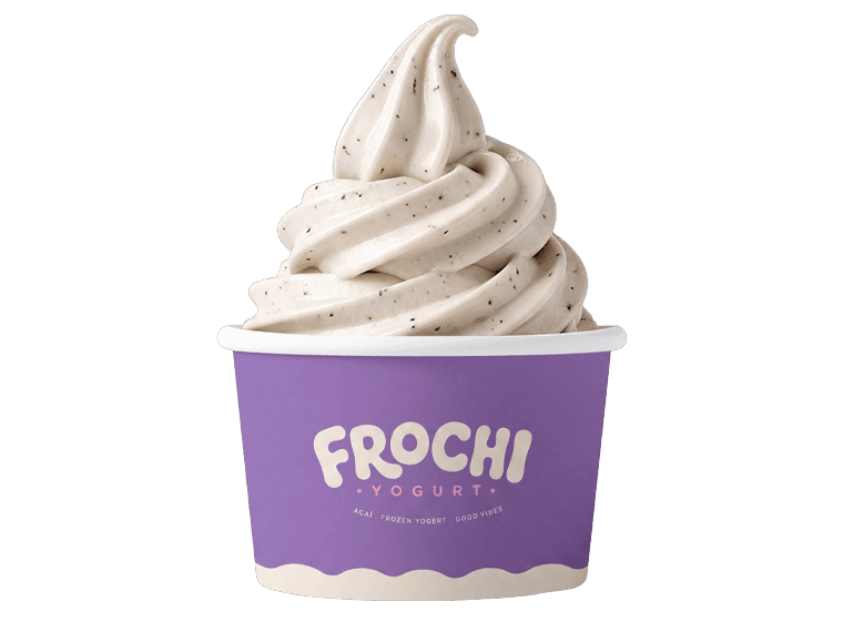 Cookies and cream frozen yogurt swirled into a Frochi cup