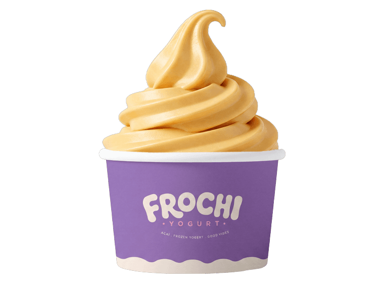 Mango frozen yogurt swirled into a Frochi cup