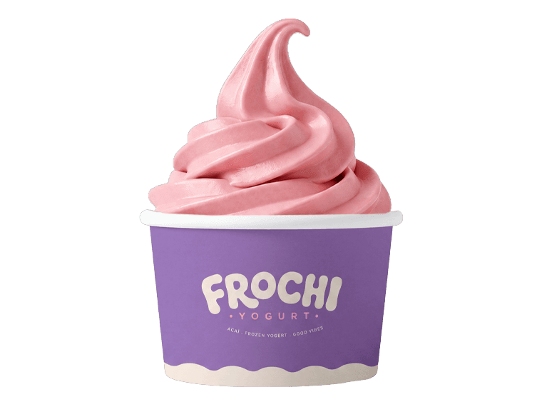 Strawberry frozen yogurt swirled into a Frochi cup