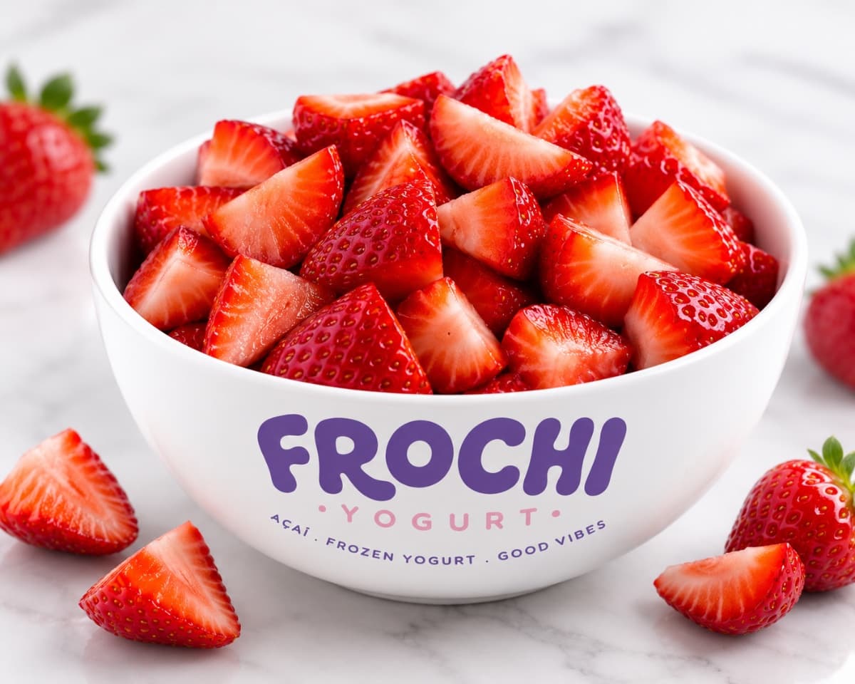 A Bowl with Freshly cut strawberries